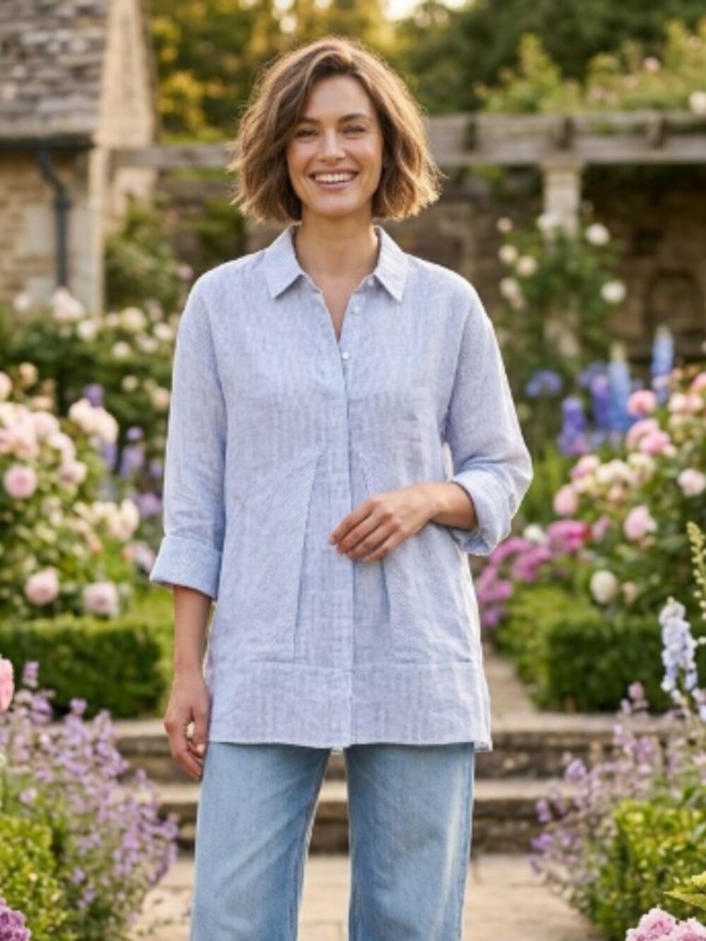 Jennifer Tyler Knit Couture "Signature" Oversized Linen Boyfriend Tunic us 16